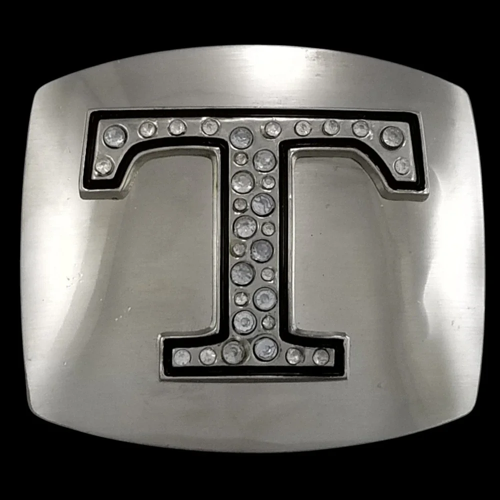 Silver Tone‎ Initial T Rhinestone Belt Buckle Letter Western Fashion Accessory